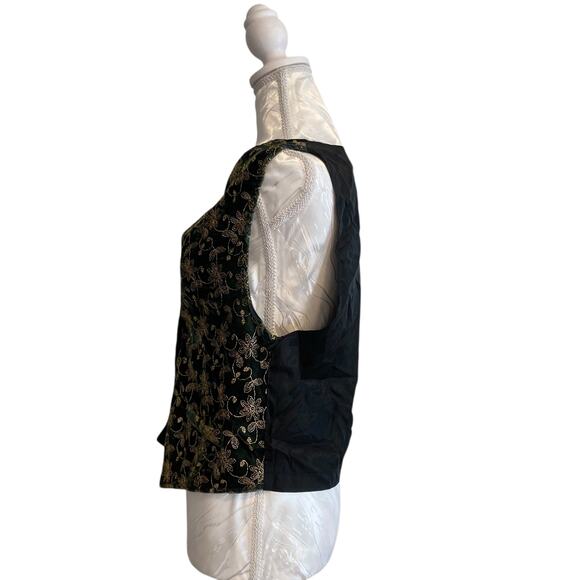 Vintage Velvet Vest Womens Sz Medium Green Gold Embroidered Victorian Romantic - Picture 8 of 16